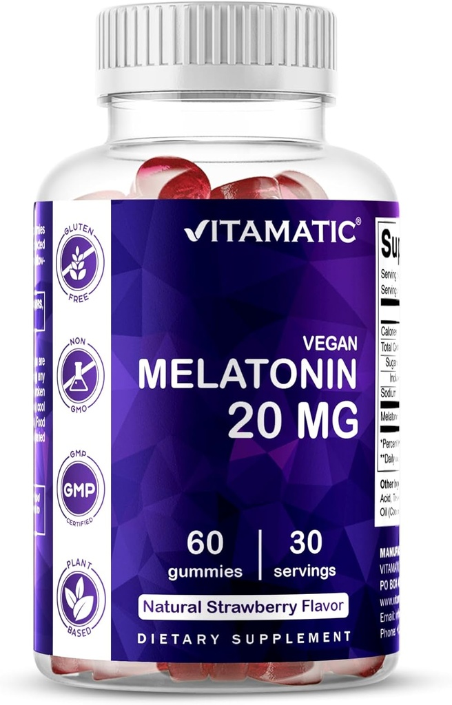 Vitamatisk melatonin 20mg gummier til voksne, 30 Servering - 60 Greve - ikke-Habit Forming Supplement