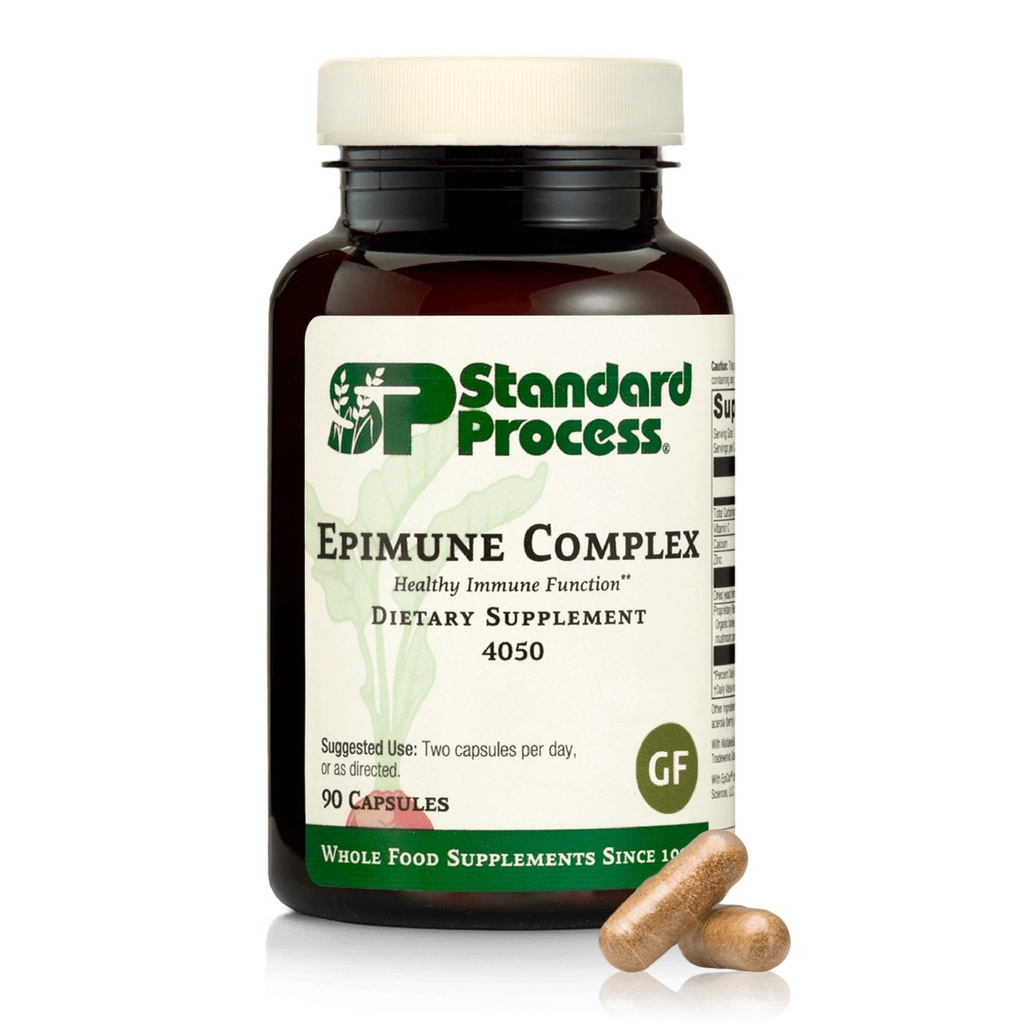 Standard Process Epimune Complex - Vegansk immunsystem support - Luftveje og immunforsvar supplement med Maitake & Tyrkiet Tail svampe - Vegan, Vegetar & Gluten- Free - 90 kapsler