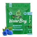 Waterboy workout Hydration • 124; 2,960mg sukker fri elektrolyte pulver packets • 124; L- Glutamin + Vitamin • 124; Ingen sukker, alle naturlige, Gluten fri • 124; 15 Drink Stick mix (Blå Hindbær)