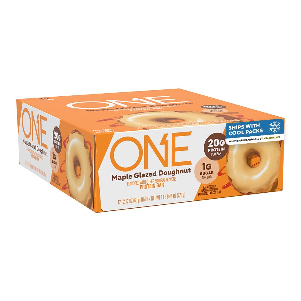 One Protein Bars, Maple Glazed Doughnut, Gluten Free med 20g Protein og 1g Sukker, Pantry Staples, 2,12 oz (12 Greve)