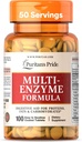Puritans Pride Multi- Enzyme Formel, fordøjelsesstøtte til proteiner, fedtstoffer og kulhydrater, Kosttilskud til fordøjelse og sund Gut Support, 50 dages forsyning, 100 Let at synke overtrukne tabletter