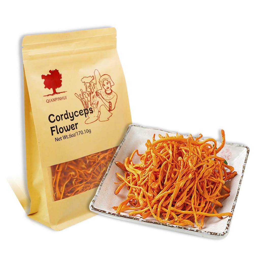 QIANPINHUI Cordyceps Flower Whole Dried Cordyceps Mushroom 6oz - Helps Reduce Fatigue,Increase Energy for Soup/Cooking/Cooling/Tea Making