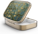 Pill Case Pill Box med spejl Retro 2 Segment Lille Pill Case til purse eller Pocket Bronze Rektangulær Pill Box eller Vitaminer, Fish Oil, Kosttilskud, Pill Containe Rejse Gaver Fordele Vangogh Art