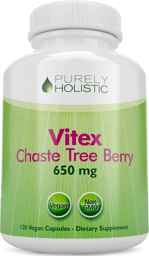 Purely Holistic Chasteberry Vitex Supplement 650mg - 4 Month Supply 120 Vegan Capsules Agnus-Castus Chaste Tree Berry Capsules Supports Normal Hormone Balance for Women