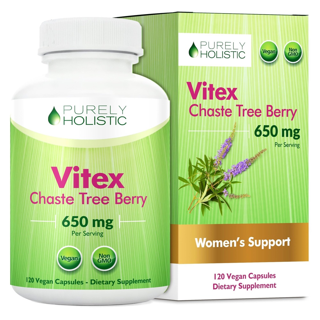 Rent holistisk Chasteberry Vitex Supplement 650mg - 4 måneder Supply 120 Vegansk Kapsler Agnus- Castus Chaste Tree Berry Kapsler Understøtter normal Hormone Balance for Kvinder