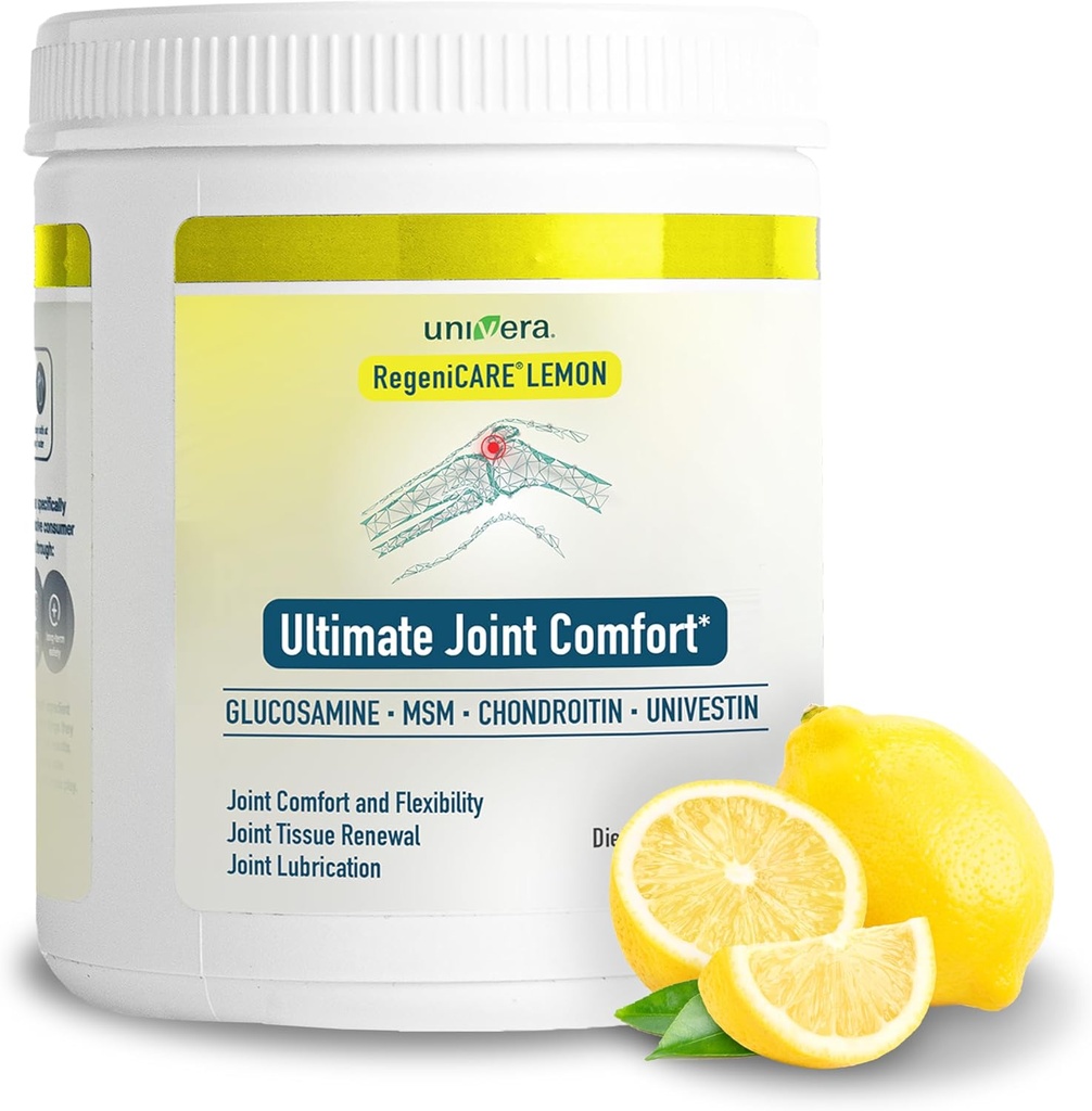 Univerva RegeniCARE Canister, Glucosamin, Chondroitin, MSM, Univestin, Genskaber Cartiage, Understøtter Joint Comfort + Mobility + Fleksibilitet, 30- Day Supply (Lemon Flavor)