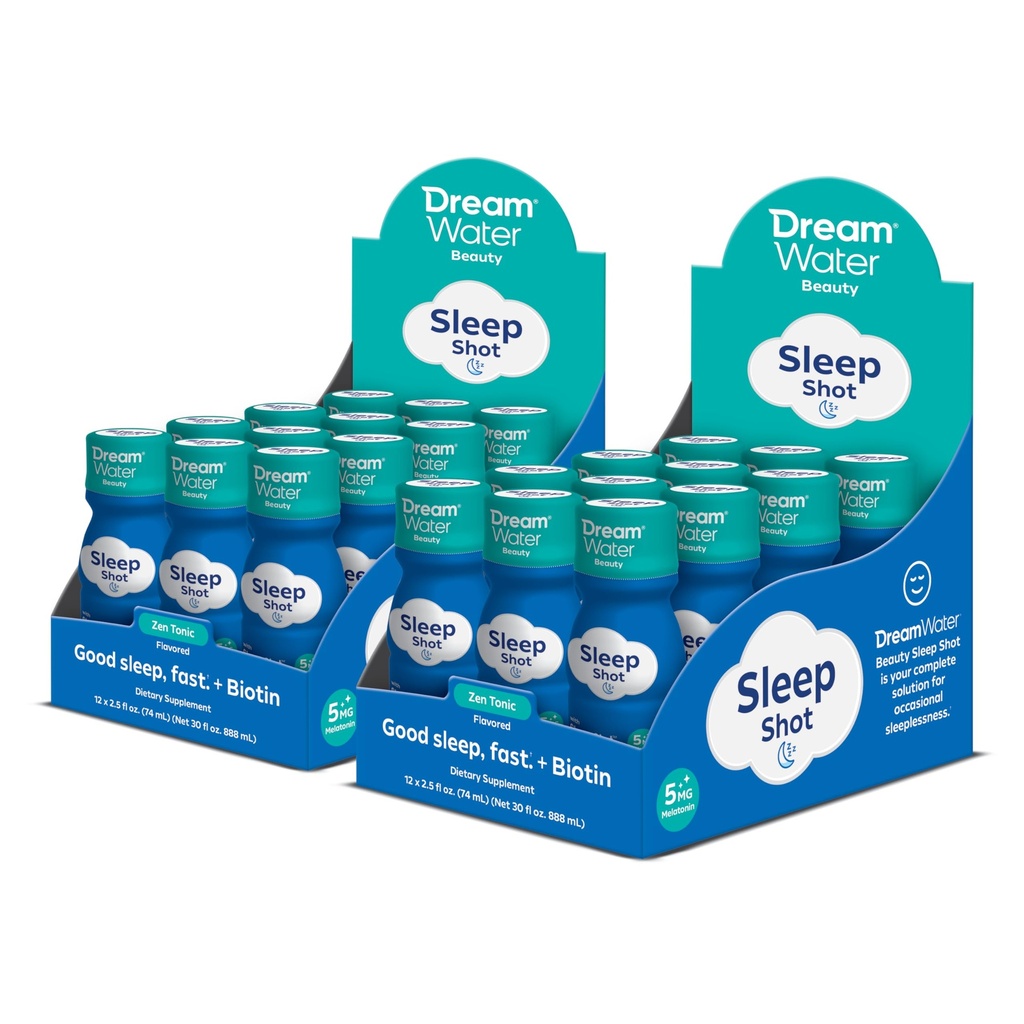 Dream Water Beauty Sleep Aid Drikke Supplement; Melatonin 5mg, GABA, 5-HTP, Plus Biotin for sund hud, hår og negle; 2,5 oz flydende dvalesko, Zen Tonic 24-greve