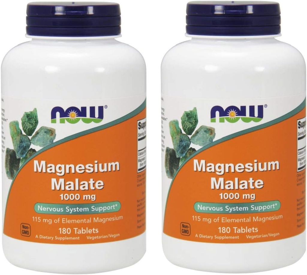 NOW Magnesiummalat 1000mg, 180 tabletter (pakke med 2)