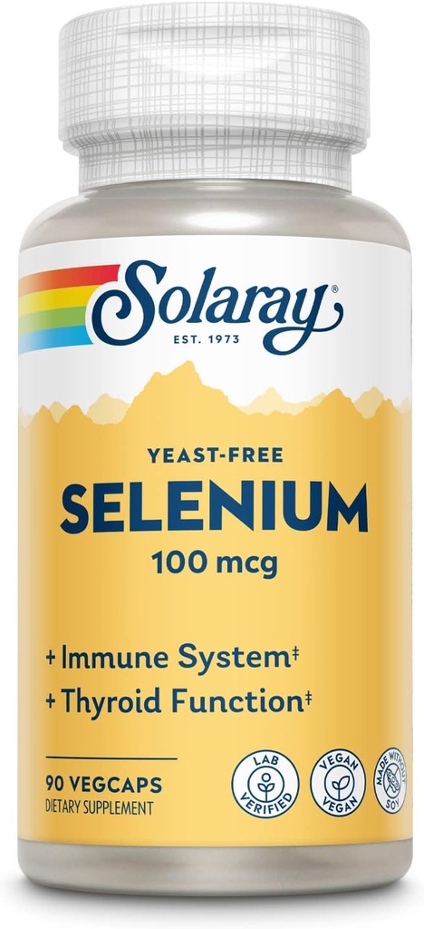 Solaray Yeast Free Selenium 100mcg, Sund immun- og thyreoideafunktion Support, Forbedret Absorption, 90 Serv, 90 VegCaps