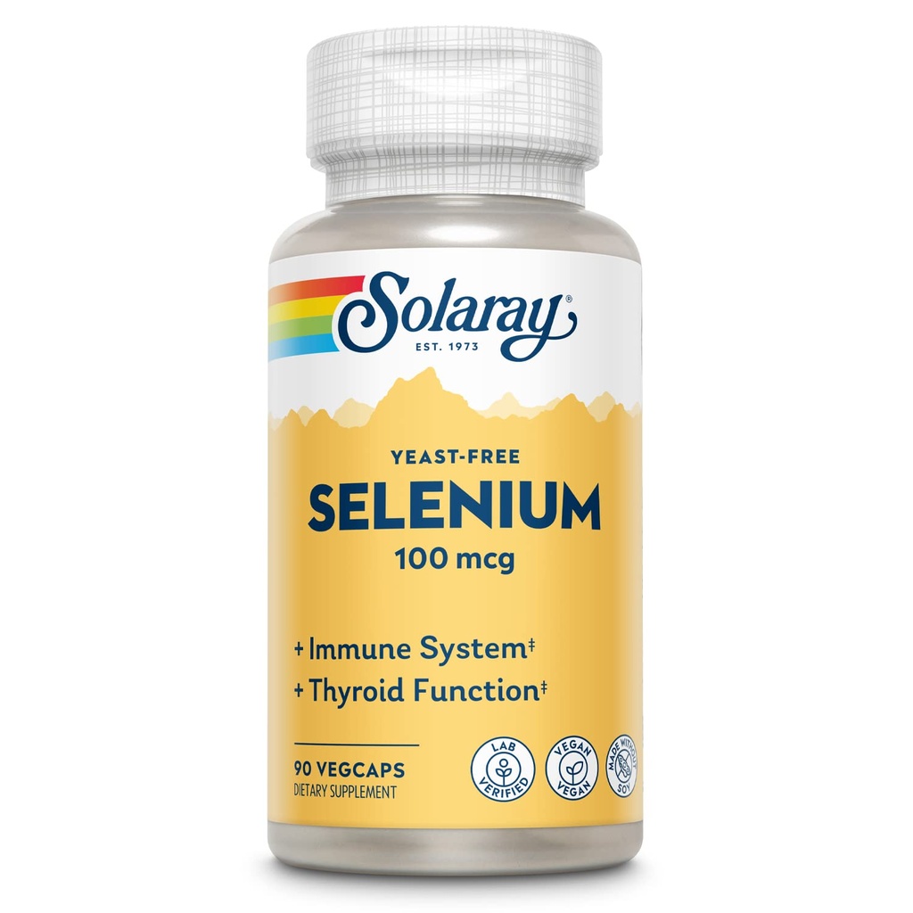 Solaray Yeast Free Selenium 100mcg, Sund immun- og thyreoideafunktion Support, Forbedret Absorption, 90 Serv, 90 VegCaps