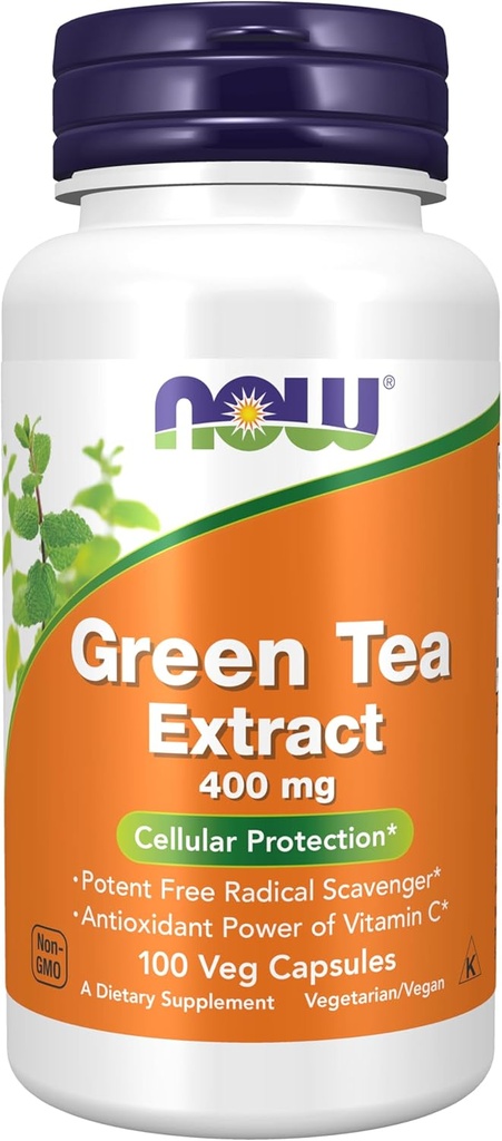 Now Foods Supplements, Green Tea Extract 400 mg med C-vitamin, Cellular Protection *, 100 Veg kapsler