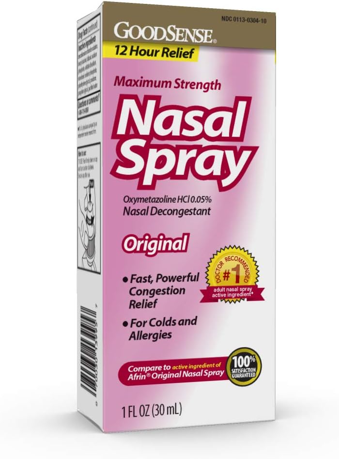 GoodSense Maximum Strength Nasal Spray, Fast Powerful Congestion Relief For Colds and Allergies, 1 Fluid Ounce