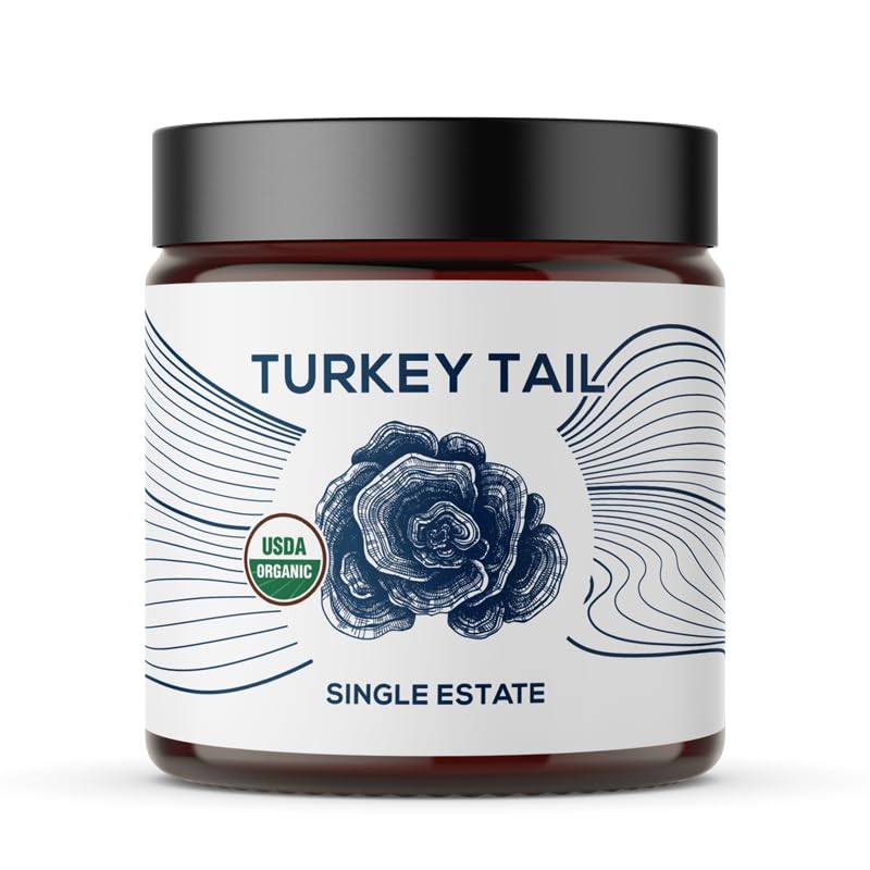 Økologisk Tyrkiet Tail Mushroom Powder, Single Estate, Non- GMO - Gut, energi, hjerne, & immunforsvar - Vegansk Mushroom supplement i en resealable glas krukke