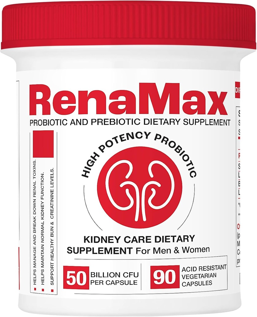 Capsule Nyre Restores & Nyrepleje Supplement - Probiotisk & Prebiotisk supplement til støtte normal Nyrefunktion - 50 Millioner CFU per Capsule - Fremstillet i USA (90 Caps (1 pakke))