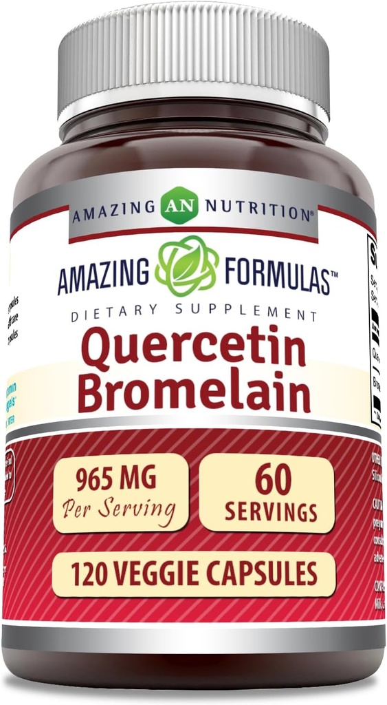 Amazing Formulas Quercetin 800mg with Bromelain 165mg, 120 Veggie Kapsler Supplement 124; Non- Gluten Free