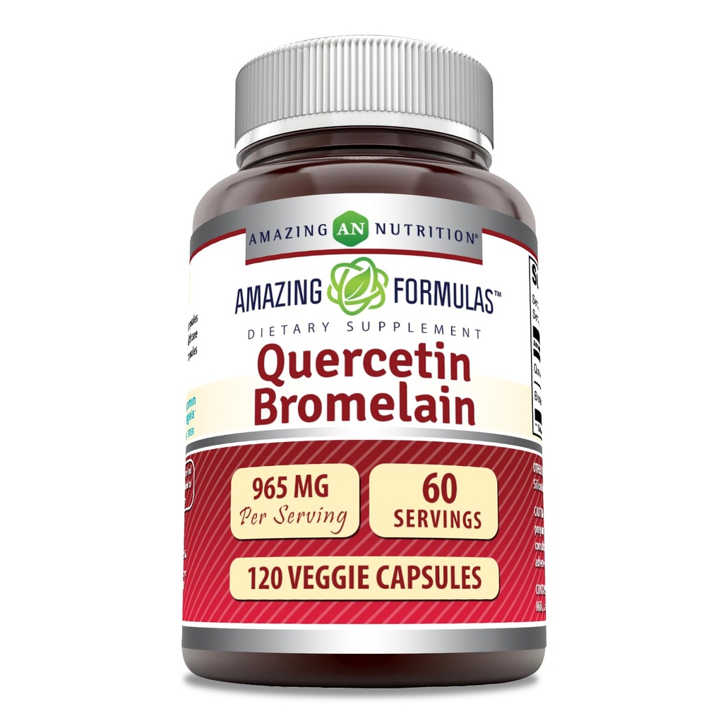 Amazing Formulas Quercetin 800mg with Bromelain 165mg, 120 Veggie Kapsler Supplement 124; Non- Gluten Free