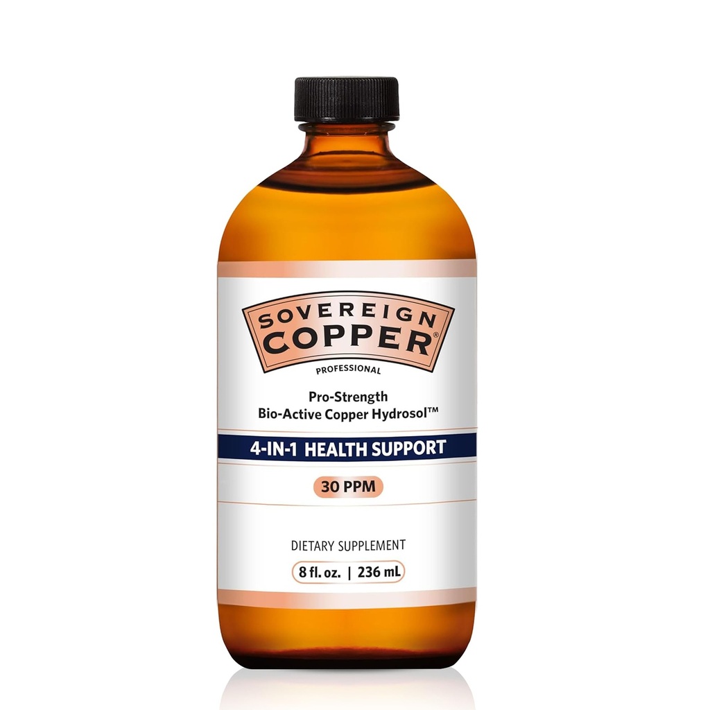 Sovereign Pro- Strength Bio- Active Copper Hydrosol - Biotilgængelig kobber væske supplement til voksne & børn w / Sølv Hydrosol til hår, hud, og negle, 30ppm - 8 fl oz (237ml)