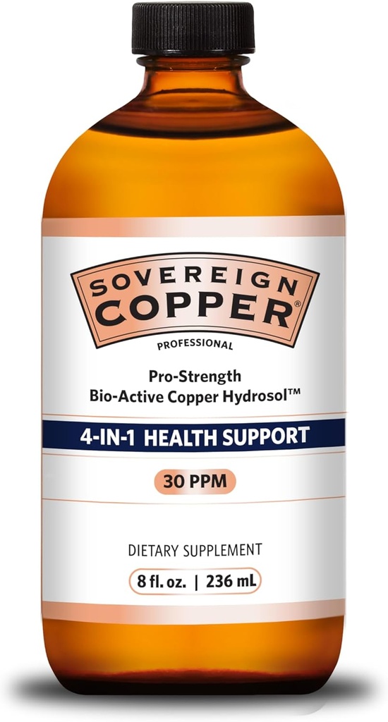 Sovereign Pro- Strength Bio- Active Copper Hydrosol - Biotilgængelig kobber væske supplement til voksne & børn w / Sølv Hydrosol til hår, hud, og negle, 30ppm - 8 fl oz (237ml)