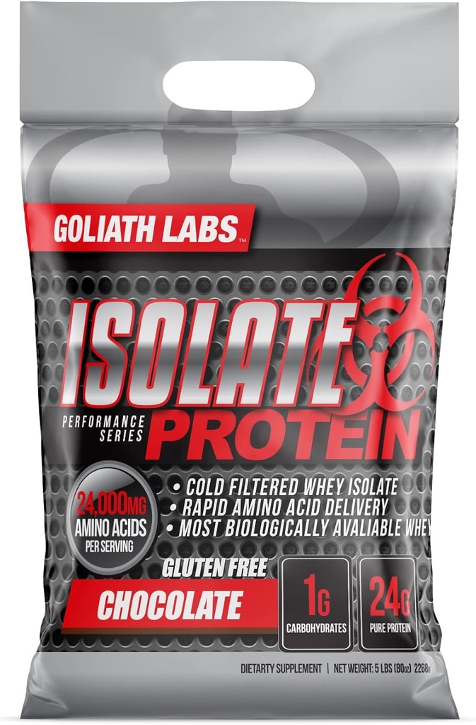 Goliath Labs Isolate Protein Powder [5 lbs / pakke med 1 / chokolade] - Nutrition Isolate Protein, 24g Pure Protein, 7.75g BCAA, Muscle Building Protein Powder (Packaging May Vary) - Diet & Sports Nutrition