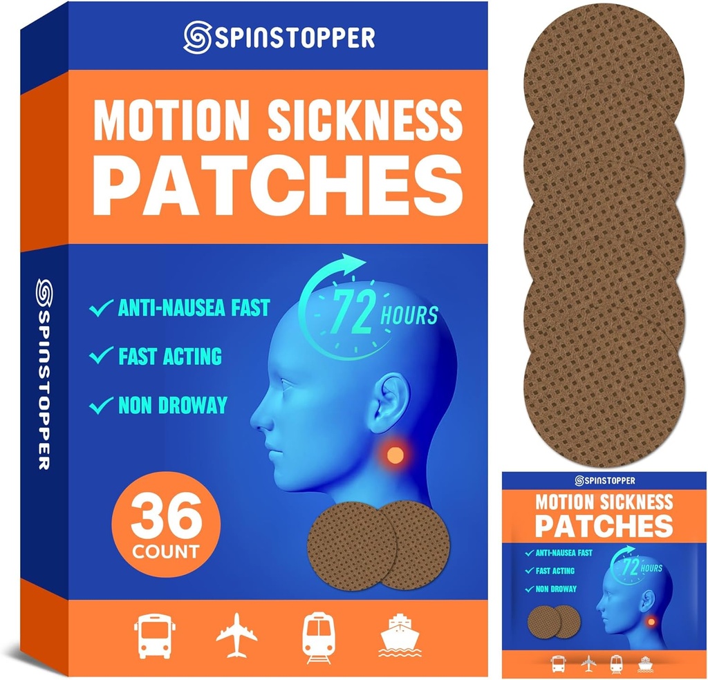 Sygdomspatches (36 greve), søsyge patch, bevægelsessyge patches for Cruise, tog, busser og fly, bevægelsessyge patch for Vertigo Relief & Motion Syge Relief