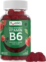 YUM- V 'S Vitamin B6 Gummies - High Potency Vitamin B6 100mg - Jordbær Flavor B6 Vitamin Gummies - Nerve & immunfunktion, Ikke GMO Kosher, 60 Greve