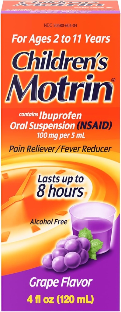 Børns Motrin Oral Suspension, Smerte Relief, Ibuprofen, Grape Flavored, 4 Oz