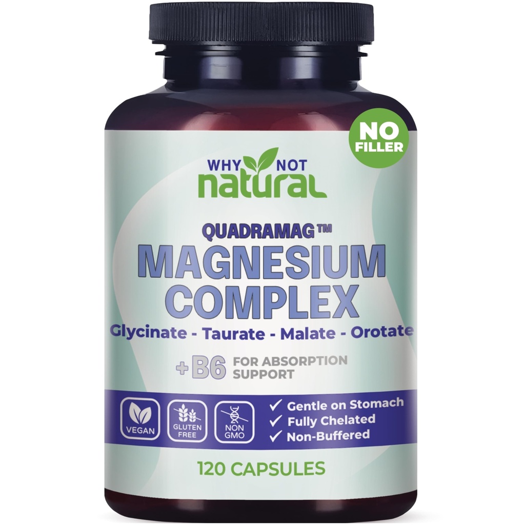 4-in-1 Magnesium Complex Supplement - Glycinate, Taurate, Malate, Orotate Blend - 300 mg per Serving, 120 Capsules