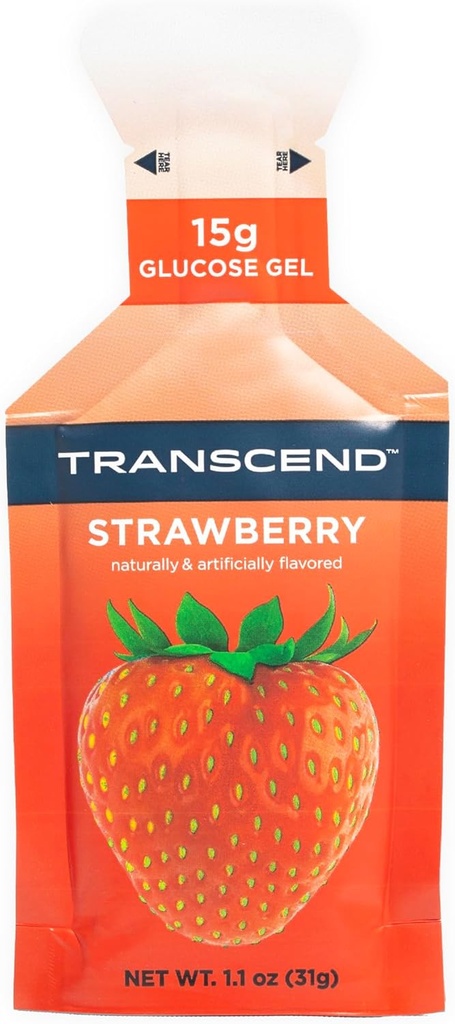 Transcend Foods Strawberry Gel (1.1 oz, pakke med 38) Hurtig- Actioning Carb Gel Strawberry Flavor - Koffein Free, Gluten Free