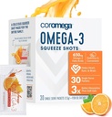 Coromega Omega 3 Fish Oil Supplement, 650mg Omega- 3s med 3X bedre Absorption End Softgels, Orange Flavor, 30 Single Serve Squeeze Pakninger