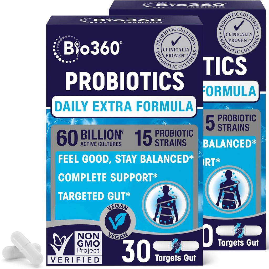 Ekstra styrke Probiotika til fordøjelsessygdomme og immunforsvar, 60 milliarder CFU & 15 Stammer, Gut Health Probiotika til mænd og kvinder understøtter lejlighedsvis obstipation, Diarré, Gas & Bloating, 60CT