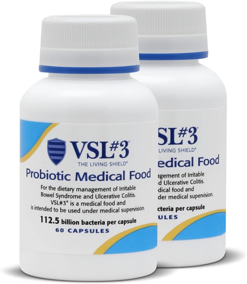 VSL # 3 ® Probiotika til fordøjelsessygdomme, IBS & UC Symptomer - 112.5B CFU 'er, High- Potency, Multi- Strain, Live, Kølemiddel Probiotika, Medical Food for Gut Health Support hos mænd & kvinder, 120 Kapsler