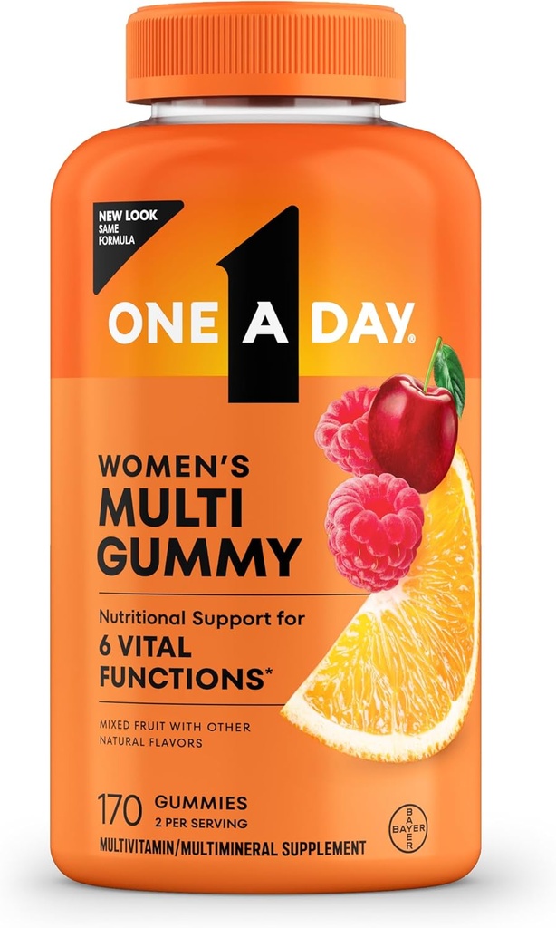 En dag kvinders Multivitamin Gummies, Multivitamin til kvinder med vitamin A, C, D, E og zink til immunforsvar *, Calcium & mere, 170 tæller