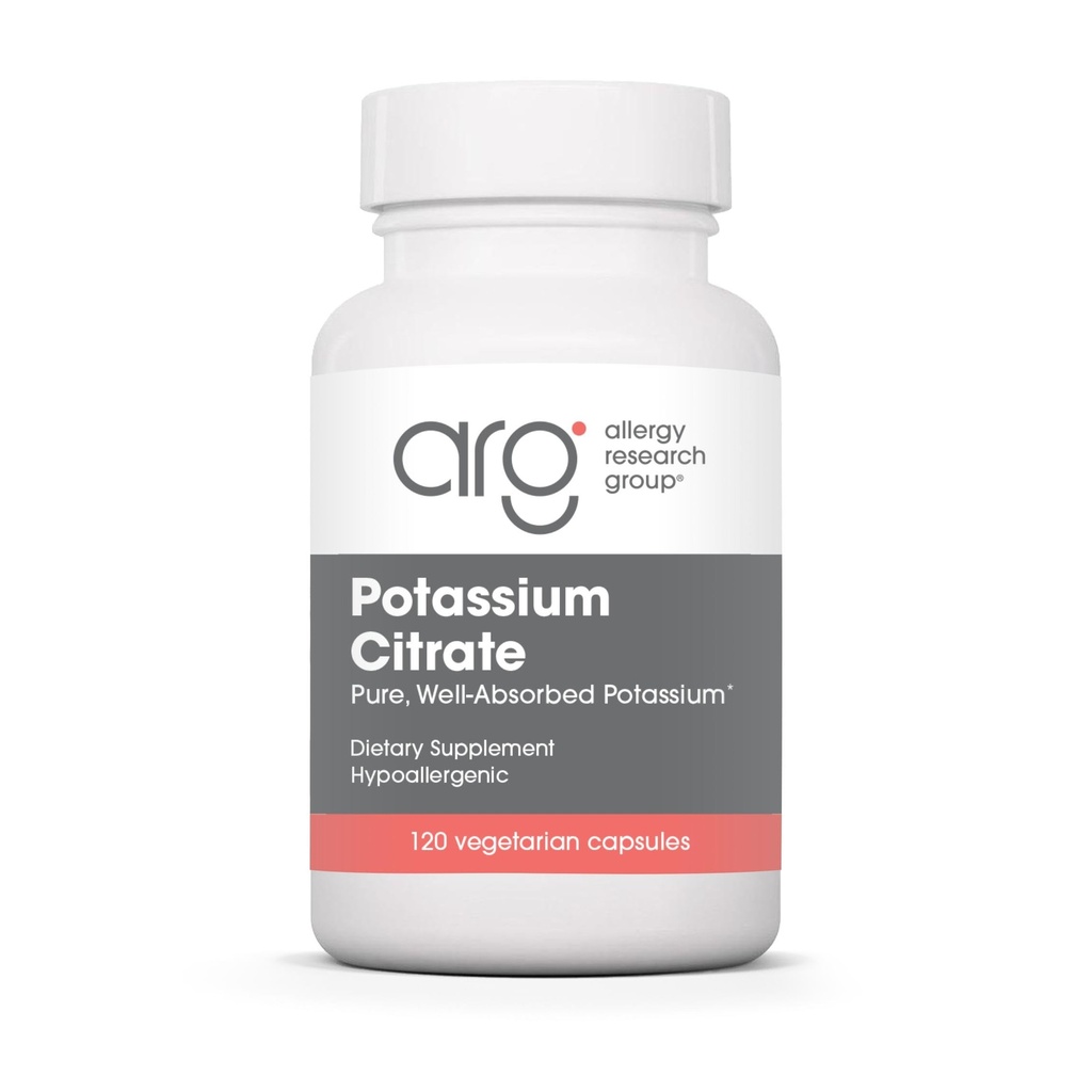 Allergy Research Group Kalium Citrate - for mænd og kvinder, Økologisk, Pure, Well- Absorberet, 99mg tillæg, Vegetariske kapsler - 120 Greve