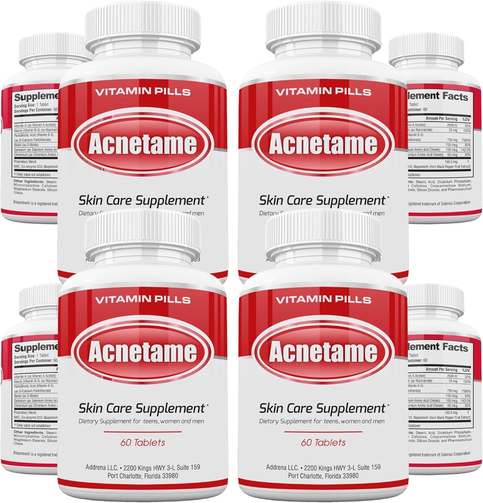 4 Pakke- Vitamin Kosttilskud til Acne Treatment - Hormonal Pimple Tablets to Clear Oil Skin for Kvinder, Mænd, Teens, og Voksne