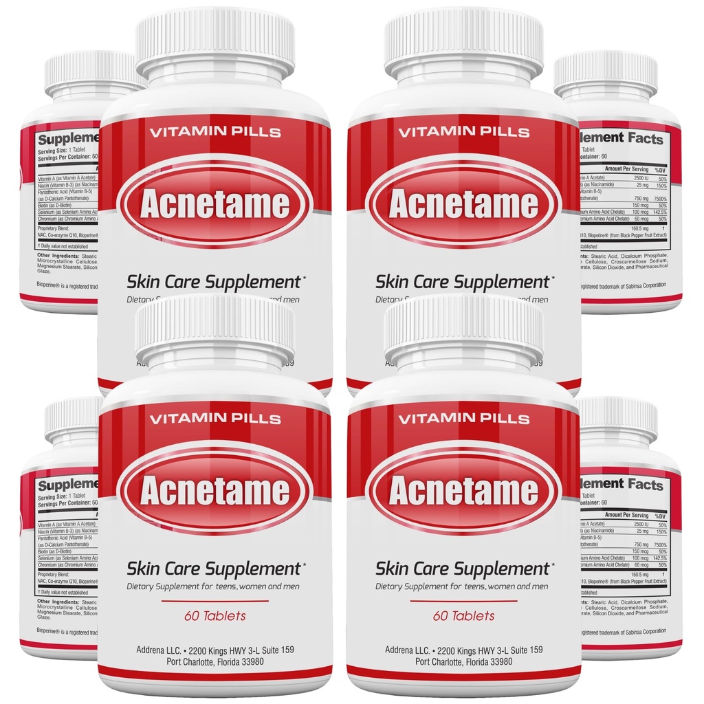 4 Pakke- Vitamin Kosttilskud til Acne Treatment - Hormonal Pimple Tablets to Clear Oil Skin for Kvinder, Mænd, Teens, og Voksne