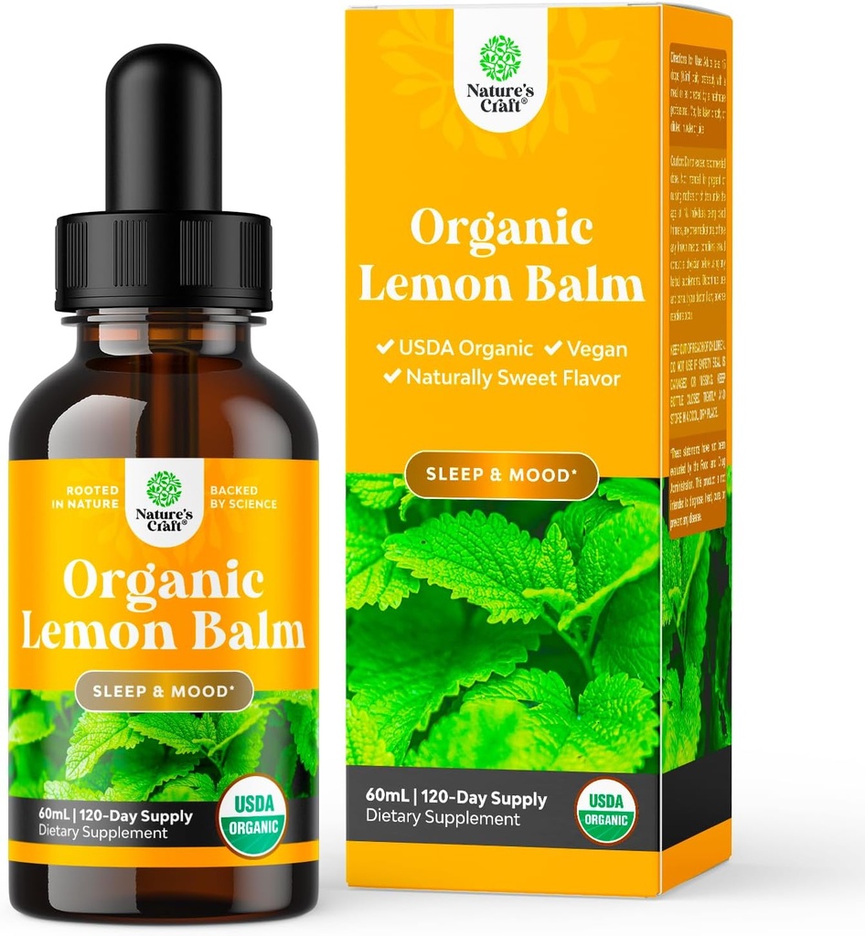 Organic Lemon Balm Leaf Liquid Extract for immunsupport - Lemon Balm Tinktur til Mood & Relaxation Support - Organic Tincture Leaf Drops til voksne & Børn Kosttilskud - 2OZ - 120 Day Supply