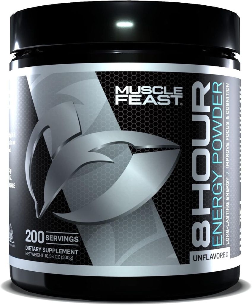 Muscle Feast 8 Hour Energy All Natural Keto-Friendly Sugar-Free Zero Calorie, Unflavored, 300g