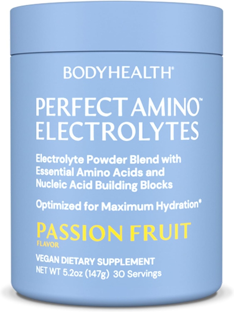 BodyHealth PerfectAmino Electrolytes Powder No Sugar, Hydration Fasting Keto Zero Sugar Electrolytes Drink Mix with Trace Minerals - Passionsfrugt - 30 Servering