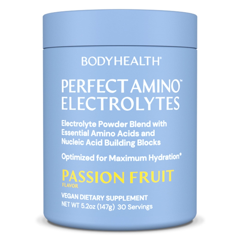 BodyHealth PerfectAmino Electrolytes Powder No Sugar, Hydration Fasting Keto Zero Sugar Electrolytes Drink Mix with Trace Minerals - Passionsfrugt - 30 Servering