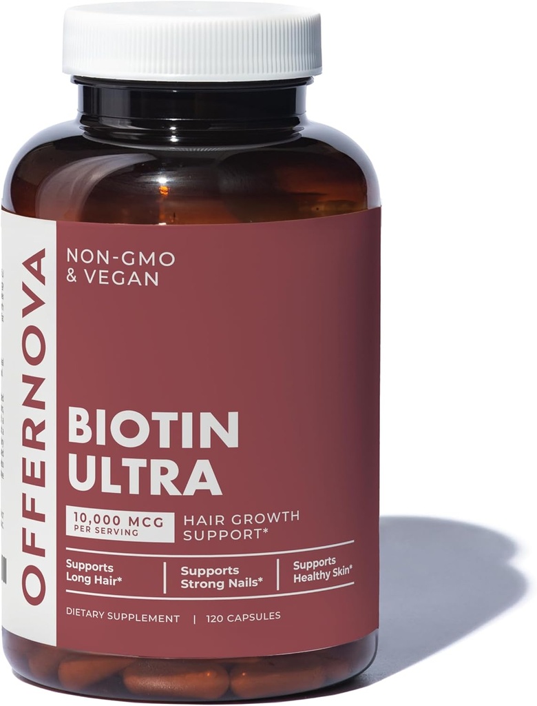 Offernova Biotin Ultra - Vitaminas para el Cabello con Biotina - Pastillas para Crecimiento del Pelo y Barba again124; Fortalece el Pelo Piel y Unas - 120 Tabletas