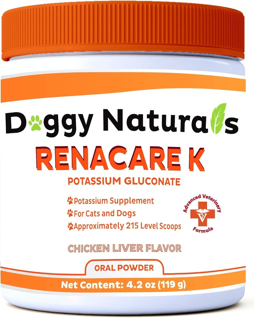 RenaCare K er til nyre K (kaliumgluconat) Kaliumsupplement pulver til hunde og katte, (4 oz) med kylling lever flavor - 215 Niveau Scoop (Made is U.S.A)