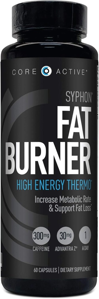 Core Active Syphon Thermogen Fat Burner for Mænd, Keto piller, Advantra Z for Energy, Fokus, Appetite Control, Øge Metabolisme Muskeltoning Kosttilskud, Vægttab piller for kvinder - 60 kapsler