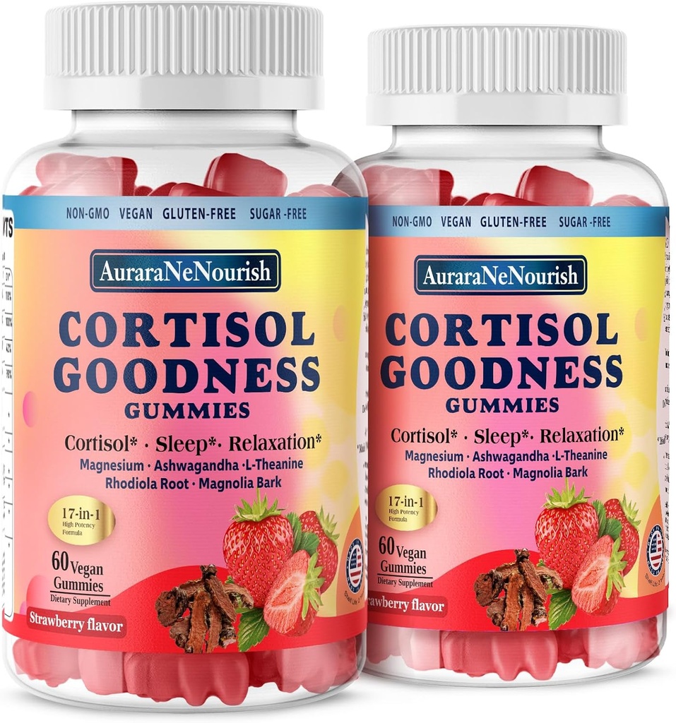 2 Pakker Cortisol Kosttilskud til Hormon Harmony, 17- 1- Cortisol gummies for kvinder & mænd Cortisol Reducer med Ashwagandha, Rhodiola Rosea, Holy Basil, Valerian for Stress Relief & Cortisol Balance