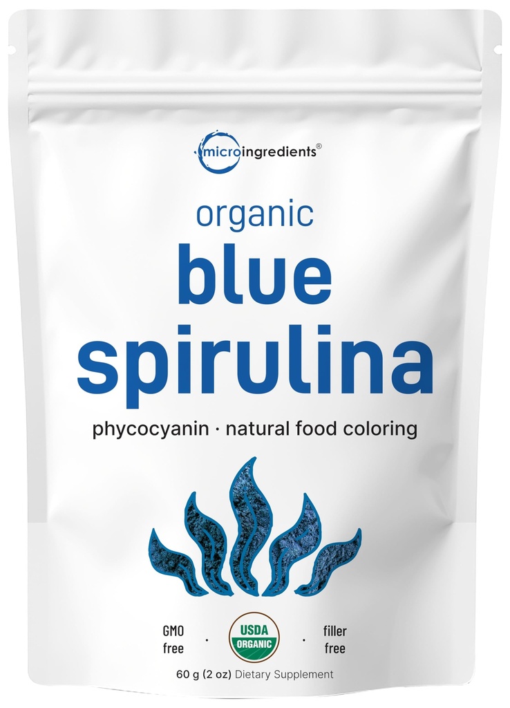 Organic Blue Spirulina Powder (Phycocyanin Extract), 60 Servering - Ingen Fishy Duft, 100% Vegan Protein fra Blue- Green Algae, Naturlig selvlysende fødevarer farve til smoothies, Bagning, Drinks & Madlavning