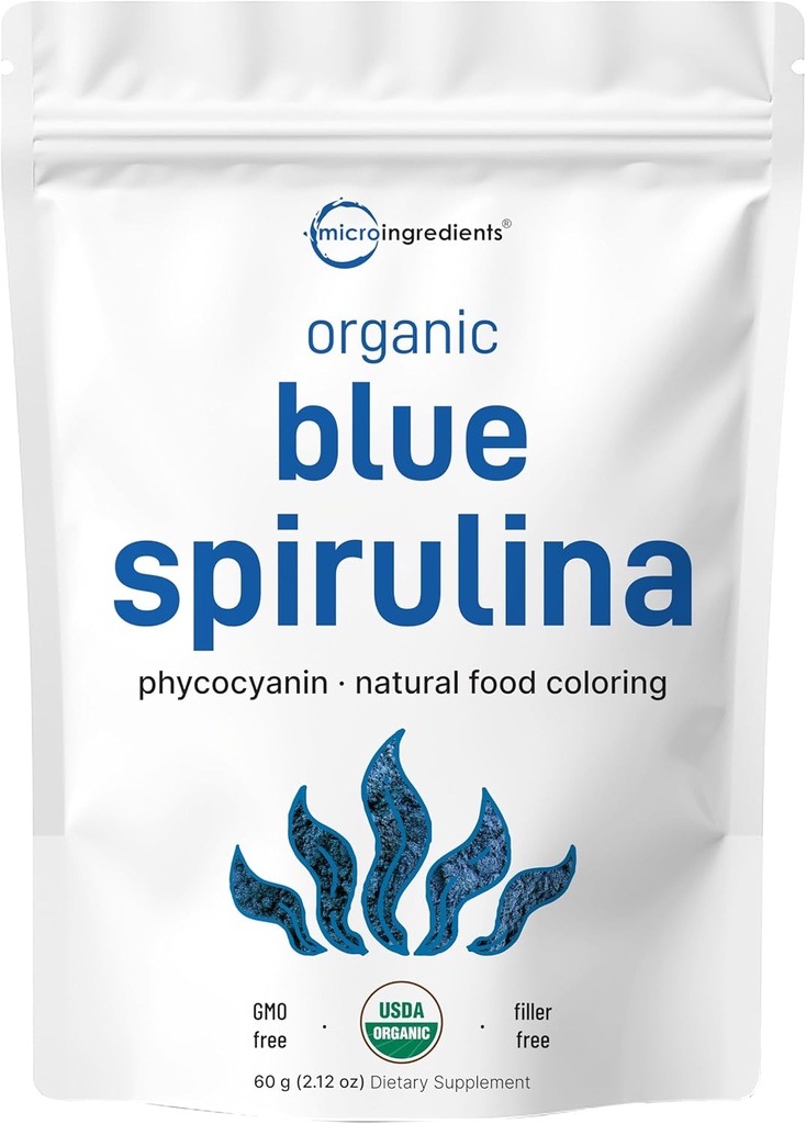 Organic Blue Spirulina Powder (Phycocyanin Extract), 60 Servering - Ingen Fishy Duft, 100% Vegan Protein fra Blue- Green Algae, Naturlig selvlysende fødevarer farve til smoothies, Bagning, Drinks & Madlavning
