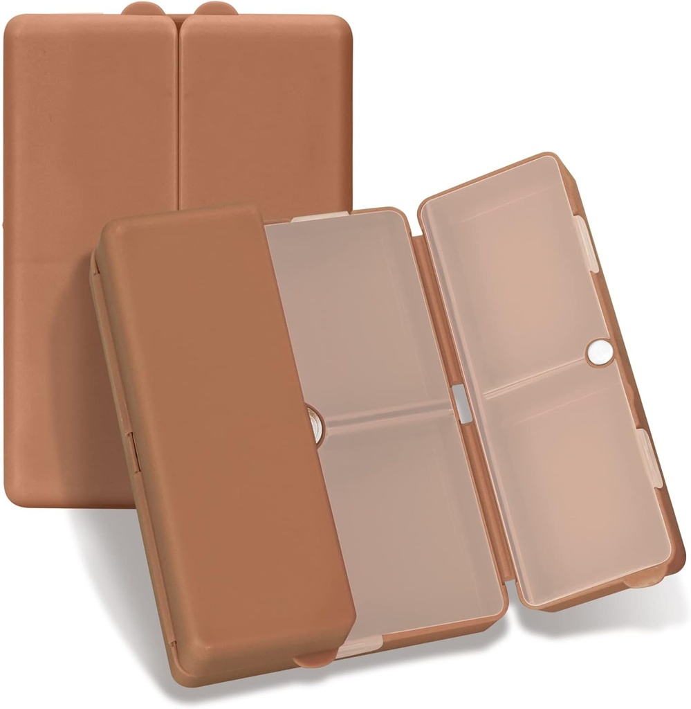 FEDY Daily Pill Organizer, 7 Compartments Portable Pill Case Travel Pill Organizer, [Folding Design] Pill Box for Purse Pocket til at holde vitaminer, Torve leverolie, Kosttilskud og medicin-Brown