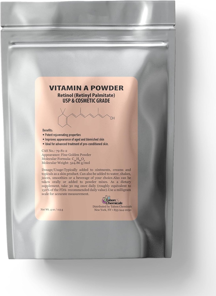 Vitamin A Pulver Retinyl Palmitat, Pure Retinol Pulver Vitamin Opløseligt Vitamin A USP & Kosmetisk Grade (4 oz. / 113 Bedste)