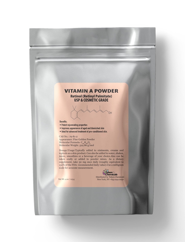 Vitamin A Pulver Retinyl Palmitat, Pure Retinol Pulver Vitamin Opløseligt Vitamin A USP & Kosmetisk Grade (4 oz. / 113 Bedste)