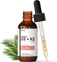 lumi vitamin D3 K2 MK7 w Palm MCT Oil - 10000 IE D3, 200 mcg K2 MK7- 60ml Liposomal Absorption Sublingual Liquid Drops - Non- GMO, Vegan, Unflavored Liquid - Monthly Supply - 2 Fl Oz