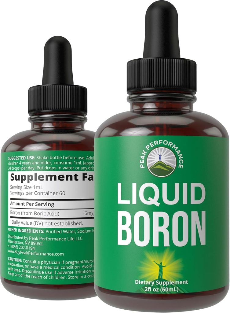 Flydende bor supplement for mænd og kvinder. Mined i USA. Vegan + Ionic Trace Mineral Drops med høj biotilgængelighed for ben, fælles sundhed. Zero Sugar, ingen bittersmag. Borkomplekstilskud